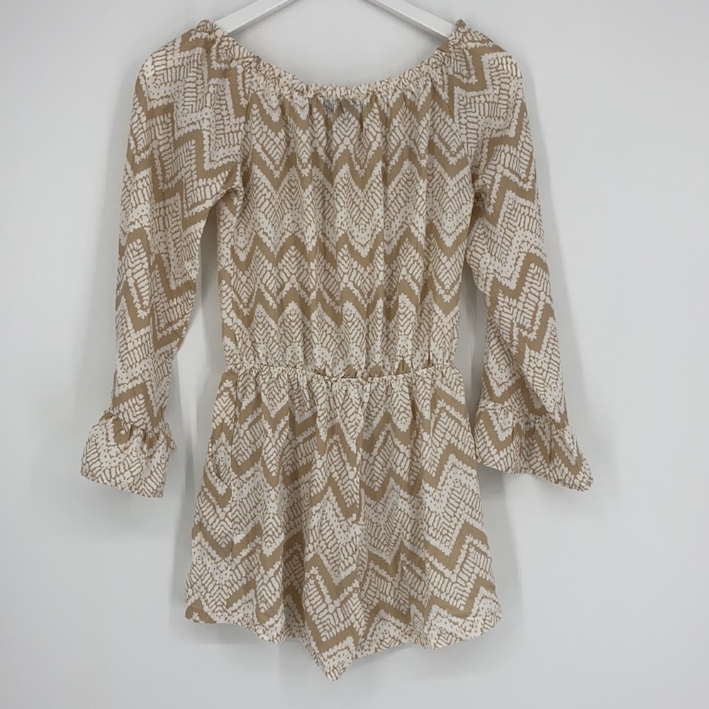 VICI Off-The-Shoulder Zig-Zag Pattern Bell Sleeve Romper